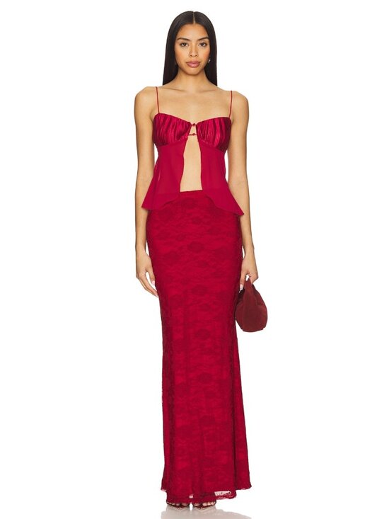 More To Come Dresses & Skirts - NEW MORE TO COME Ceci Maxi Skirt in Wine Red Lace Medium M